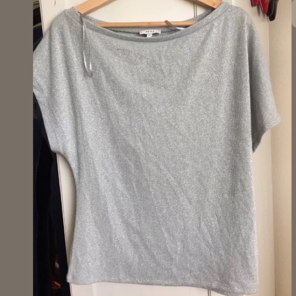 REISS Short Sleeve Metallic Silver Top - Picture 5 of 8